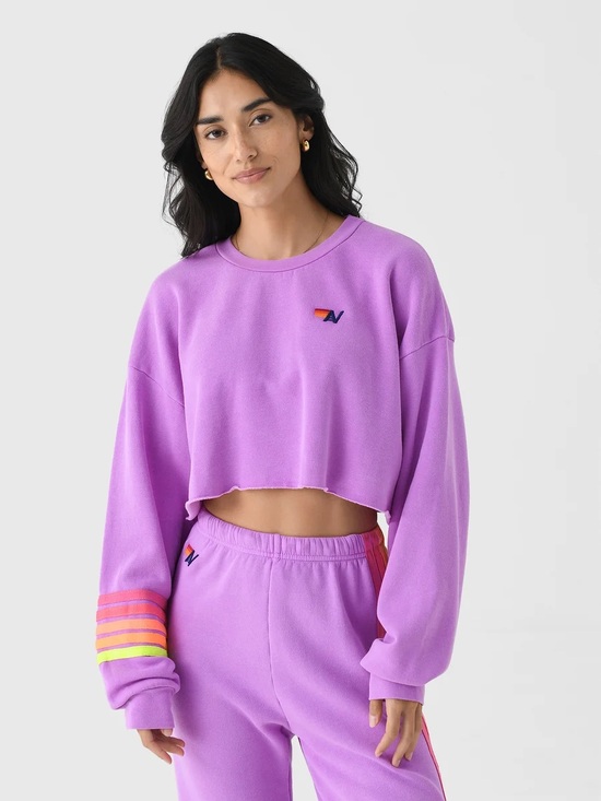 Aviator Nation Tops - Aviator Nation Rugby Stitch Cropped Crewneck Sweatshirt Neon Purple Large